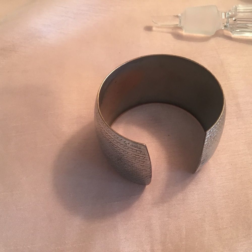Wide Silvertone Patterned Bangle Bracelet - Picture 4 of 4